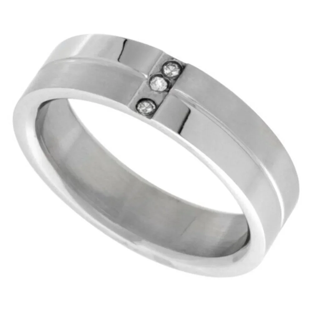New unisex men women Surgical Stainless Steel 7mm CZ Wedding Band